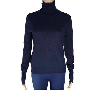 Zara Wool Alpaca Blend Sweater Turtleneck Distressed Hem And Cuff Blue Small